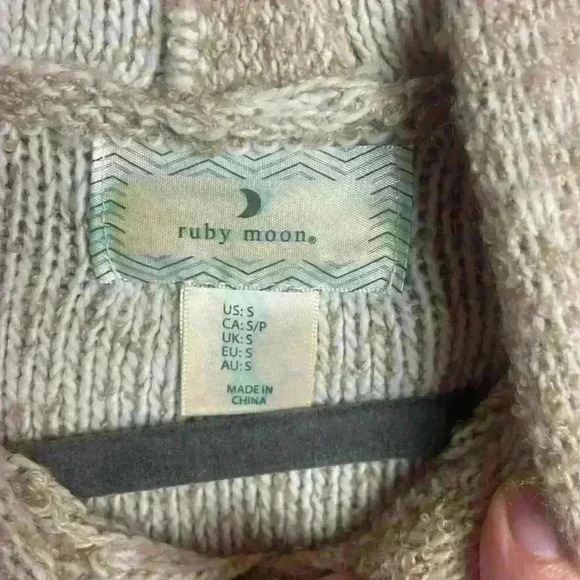 Ruby Moon Size Small Cropped Pullover Hooded Sweater Neutral Brown Knit Boxy - Picture 4 of 8